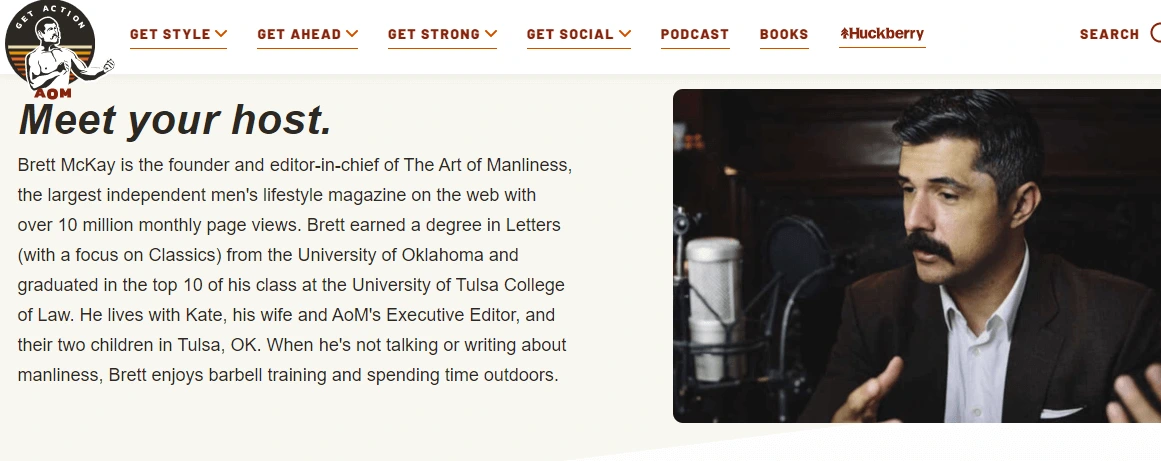 Art of manliness home page with author portrait