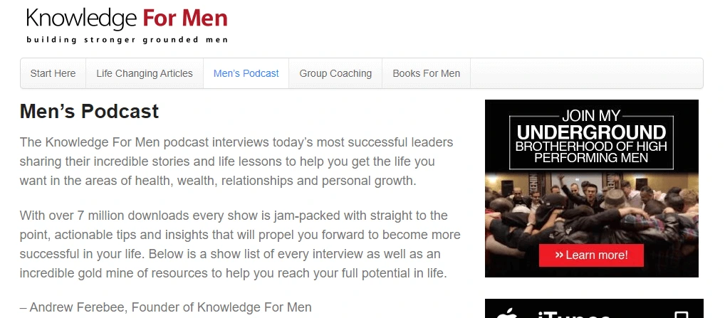 Knowledge for men home page view